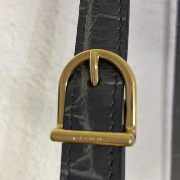 Authentic Celine Women Gray Anthracite Croc Embossed Leather Tassel Handbag - Picture 7 of 15